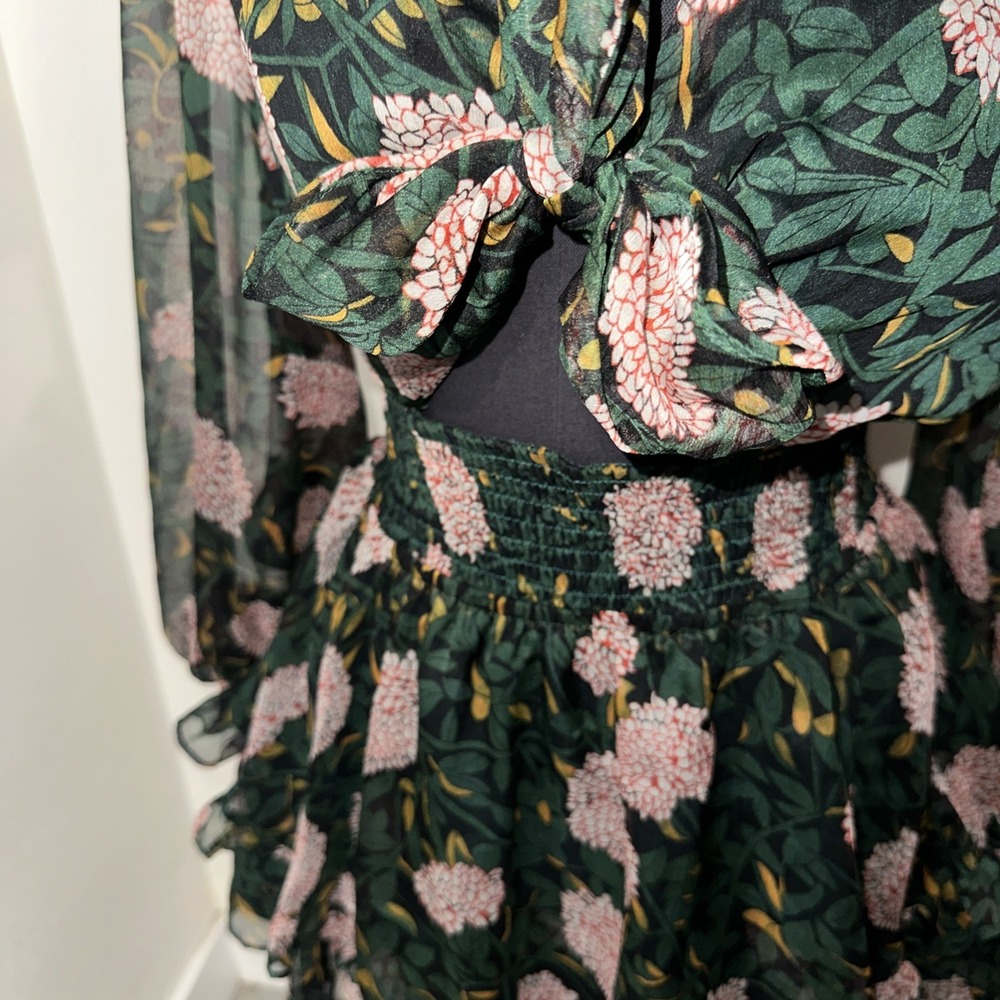 One and‎ Only Collective Floral Deep V Neck Balloon Sleeve Mini Dress Medium - Picture 4 of 12